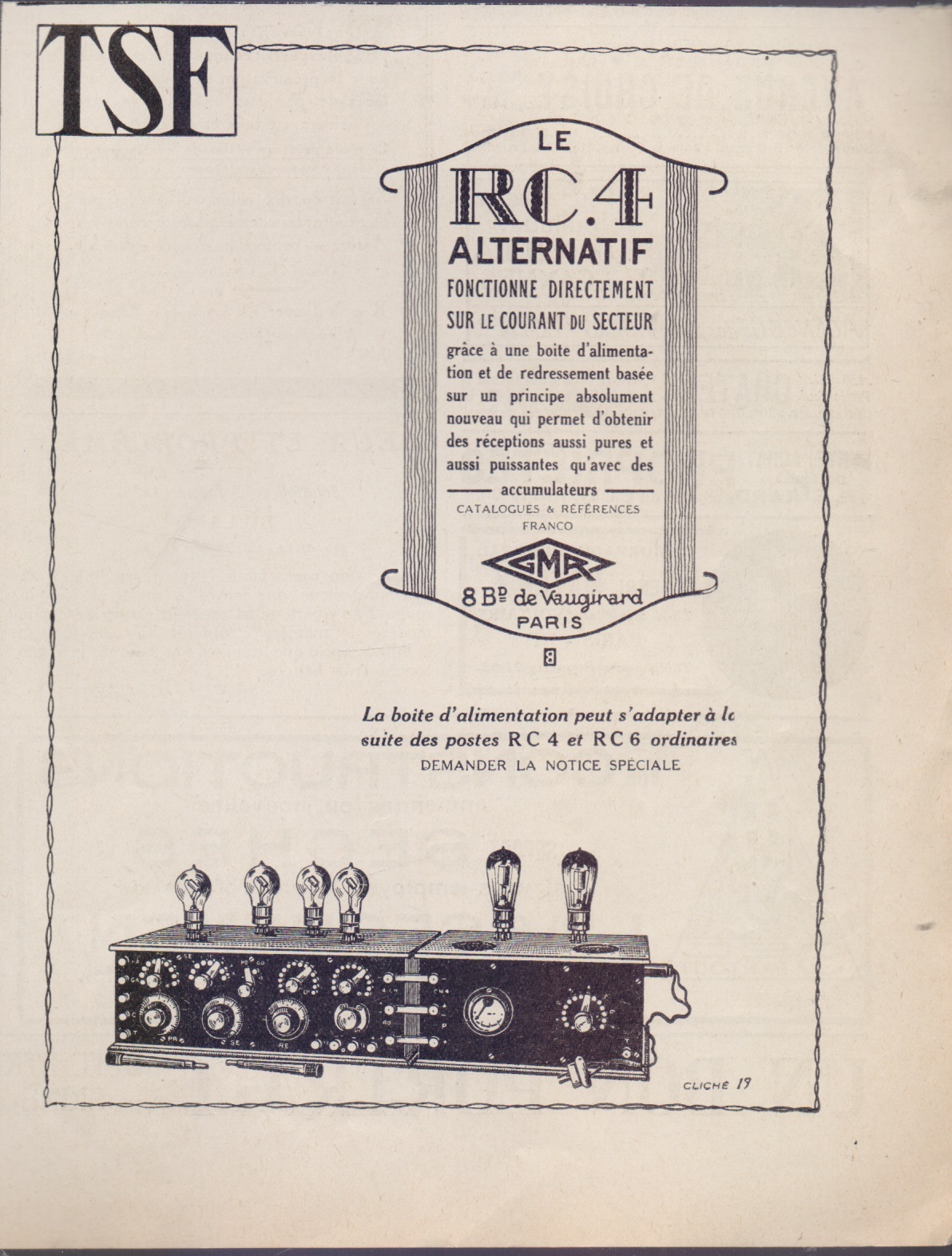 TSF. Le RC.4 Alternatif. GMR. Advertising 1926