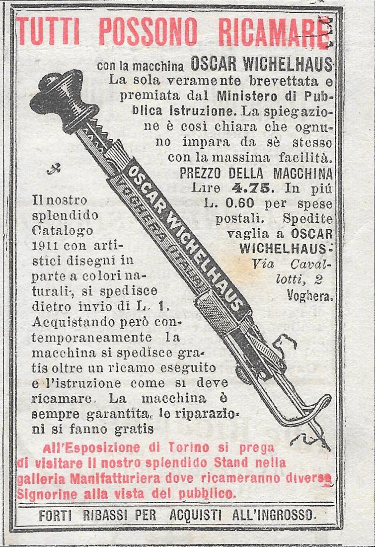 Tutti possono ricamare con la macchina Oscar Wichelhaus. Advertising 1912
