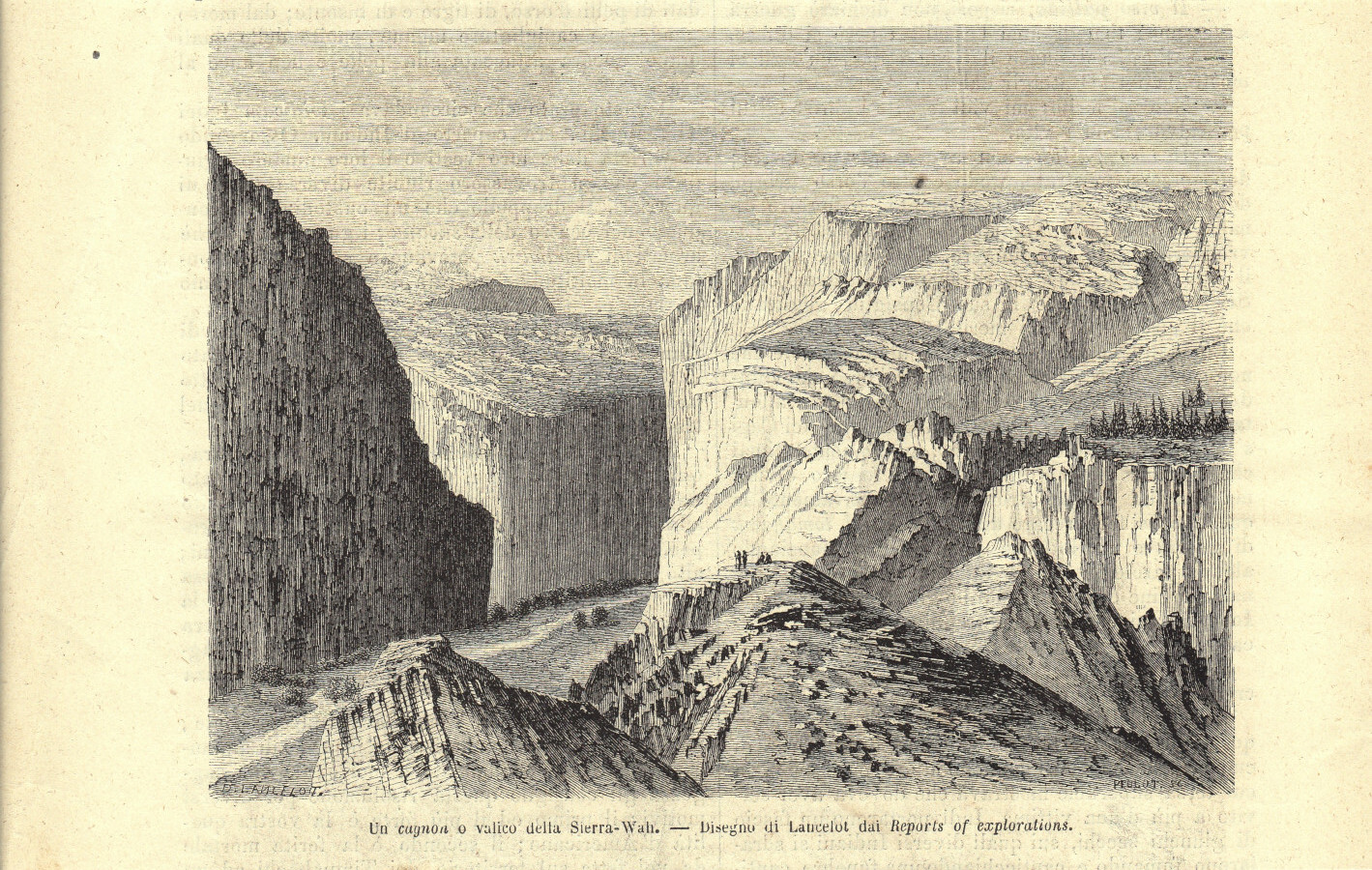 Un cagnon o valico della Sierra-Wah. Stampa 1863.