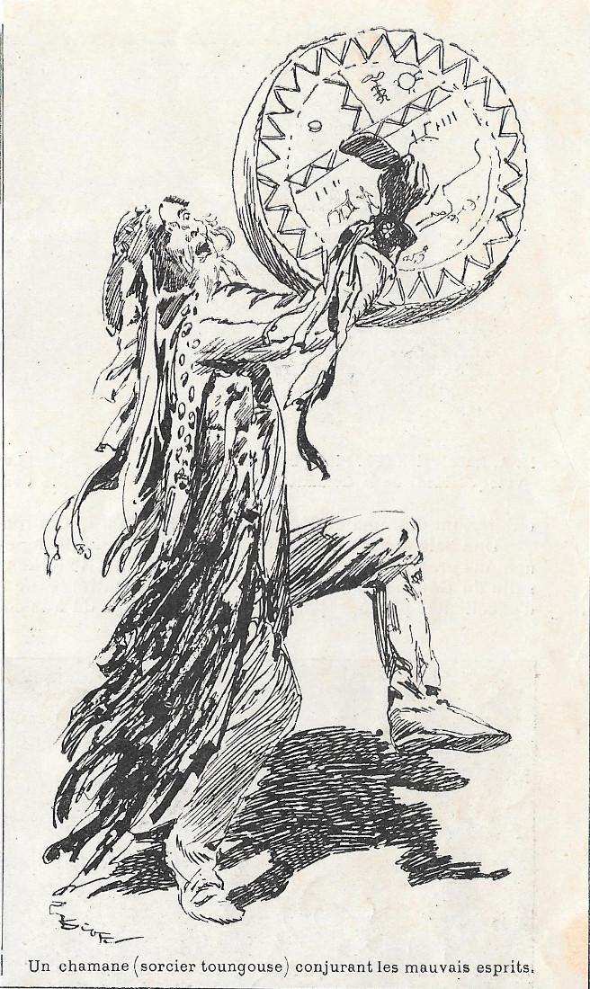 Un chamane (sorcier tounguse) conjrant le mauvais espirits. Stampa1900