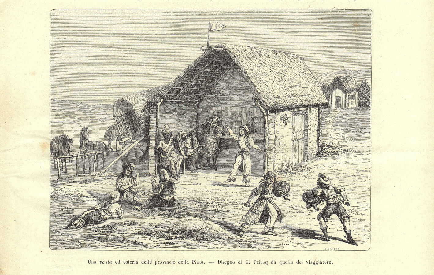 Una venta od osteria delle provincie del Plata. Stampa 1863.