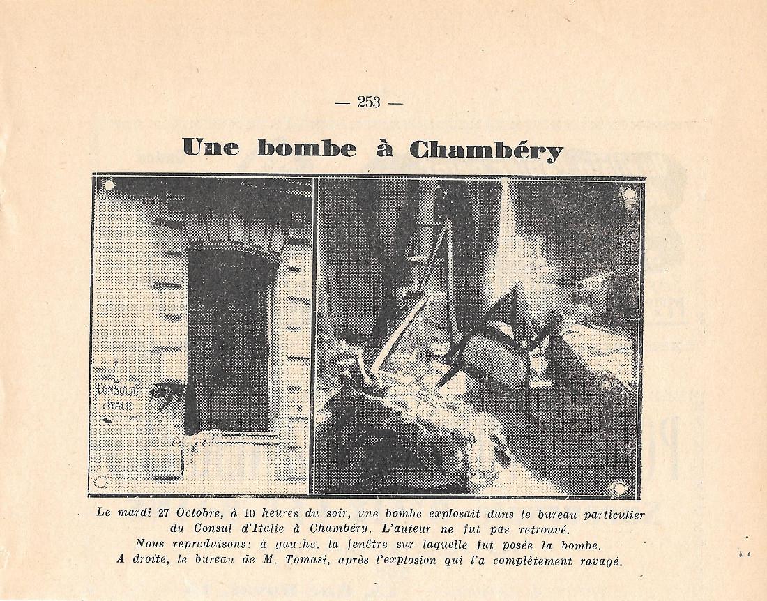 Une bombe à Chambery dans le boureau du Consul d'Italie. …