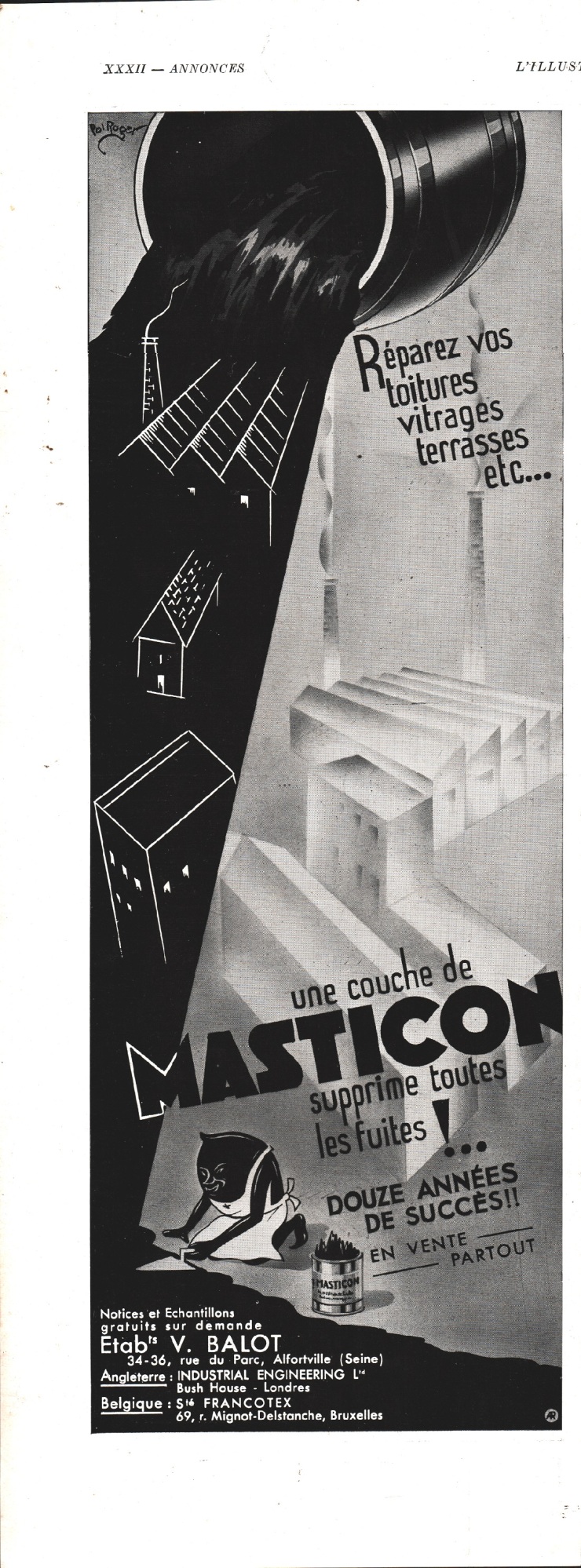 Une couche de Masticon supprime toutes les fuites!. Advertising 1932