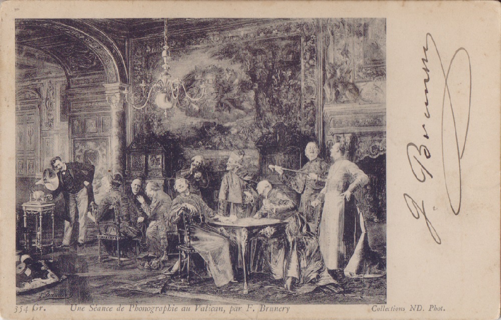 Une scene de Phonographie au Vatican (pittore F. Brunery) . …