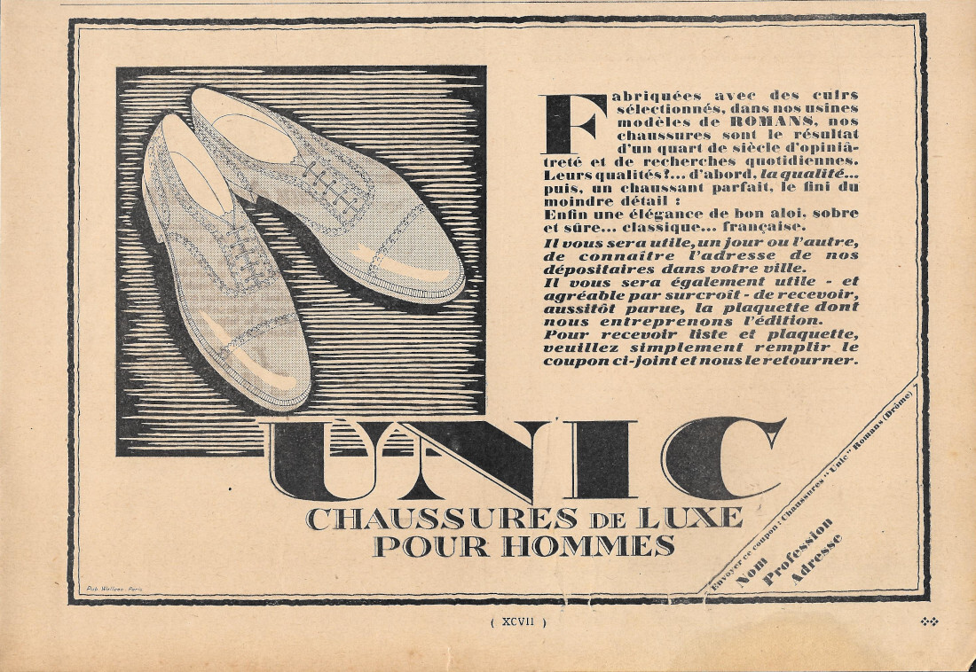 Unic chaussures de luxe pour hommes - Advertising 1928