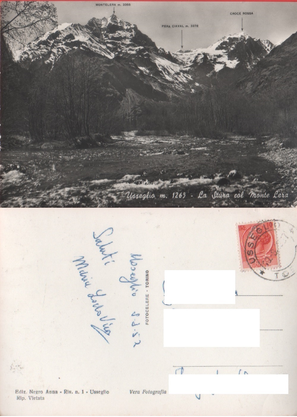 Usseglio (TO). La Stura col Monte Lera. Viaggiata 1957