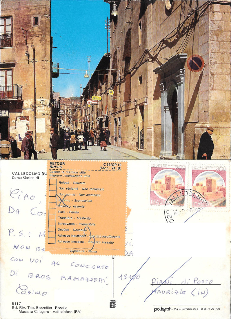 Valledolmo (PA). Corso Garibaldi - Viaggiata 1990
