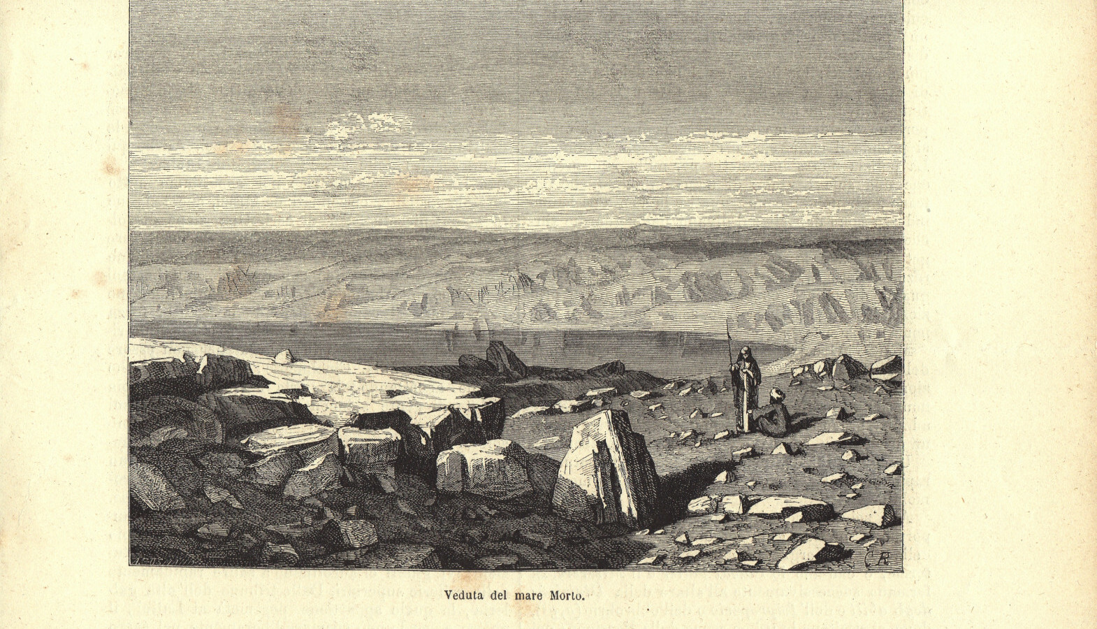 Veduta del mare Morto. Stampa 1863.