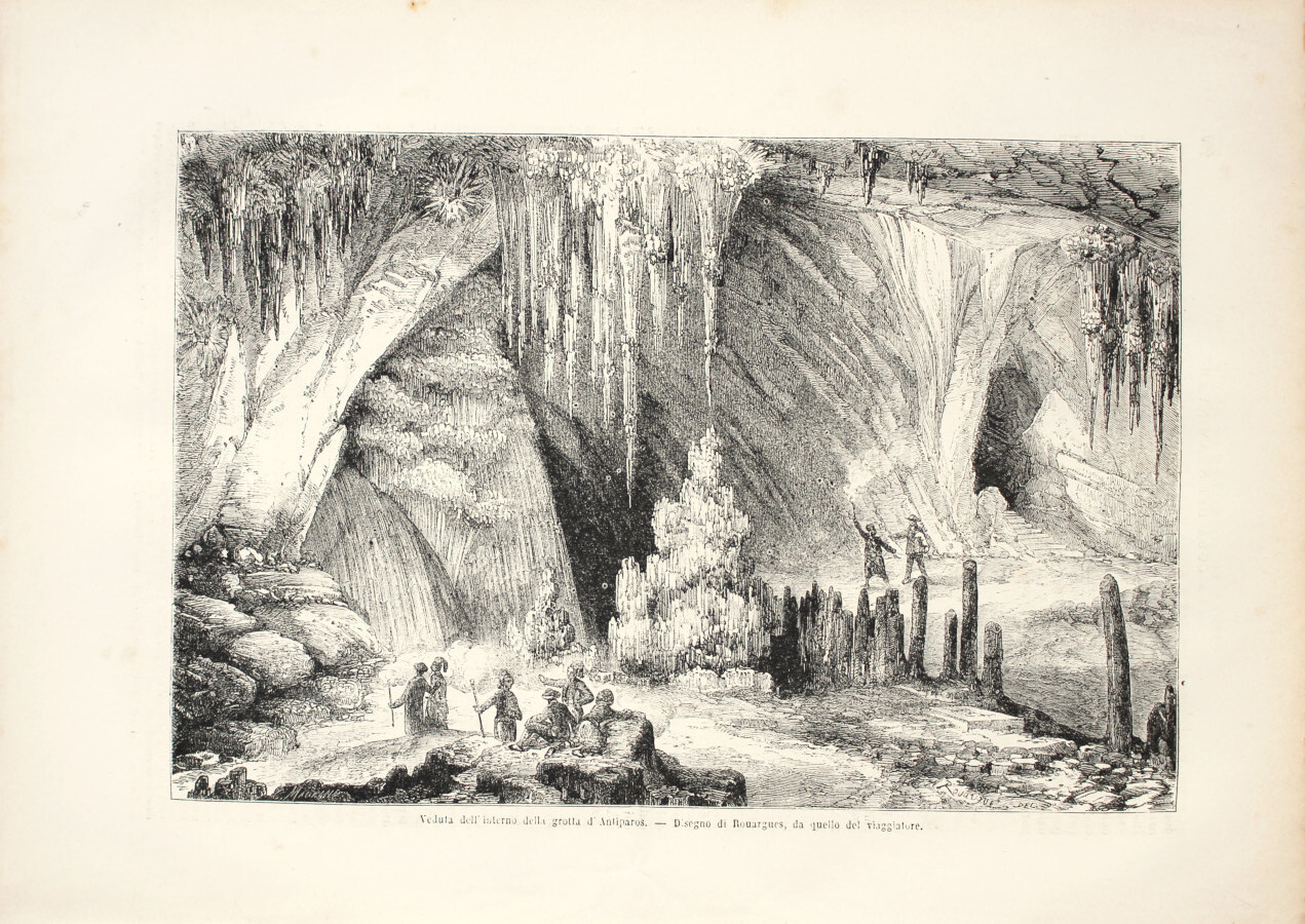 Veduta della grotta d'Antiparos (Grecia). Stampa 1863