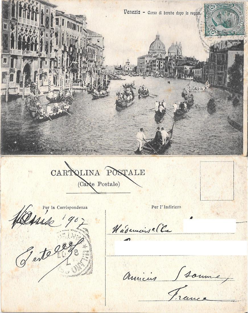 Venezia. Corso di barche dopo la regata. Viaggiata 1907