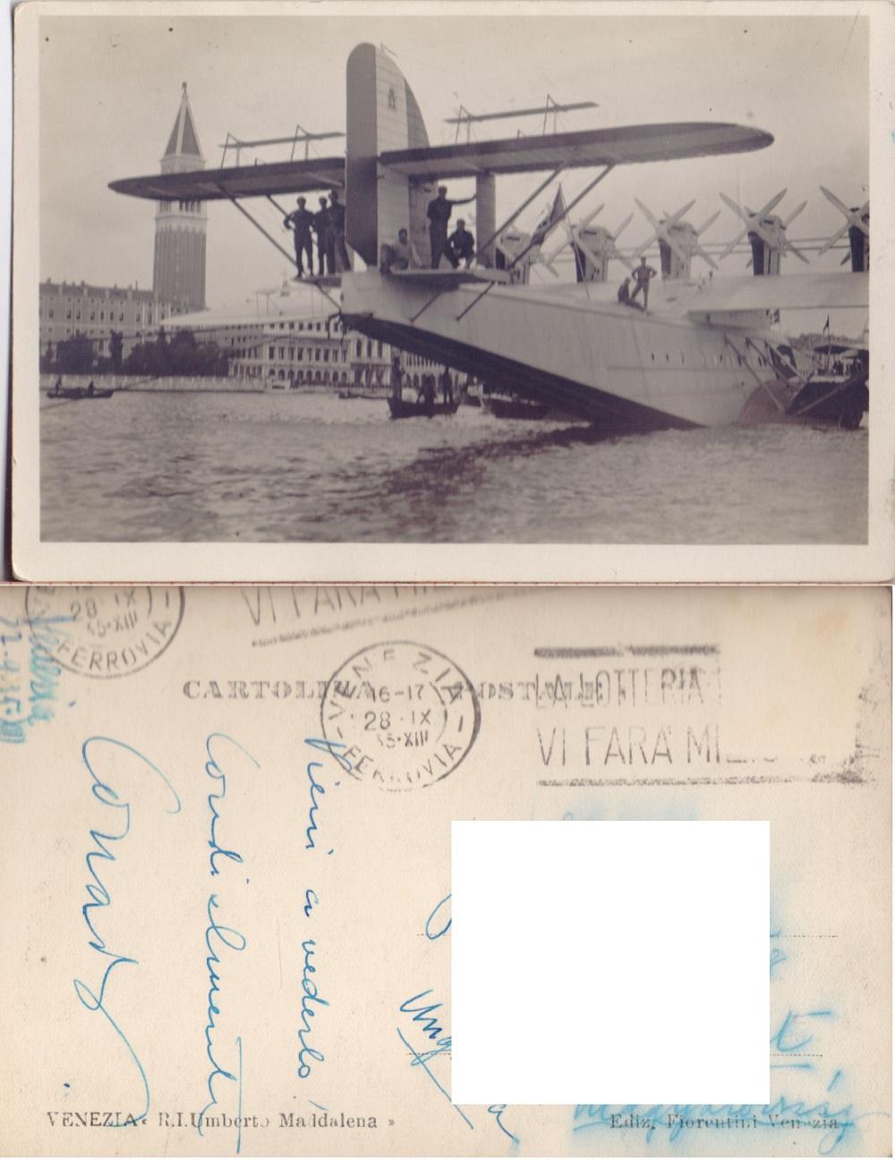 Venezia. Real Idrovolante Umberto Maddalena. (Campanile di S. Marco)Viaggiata 1935
