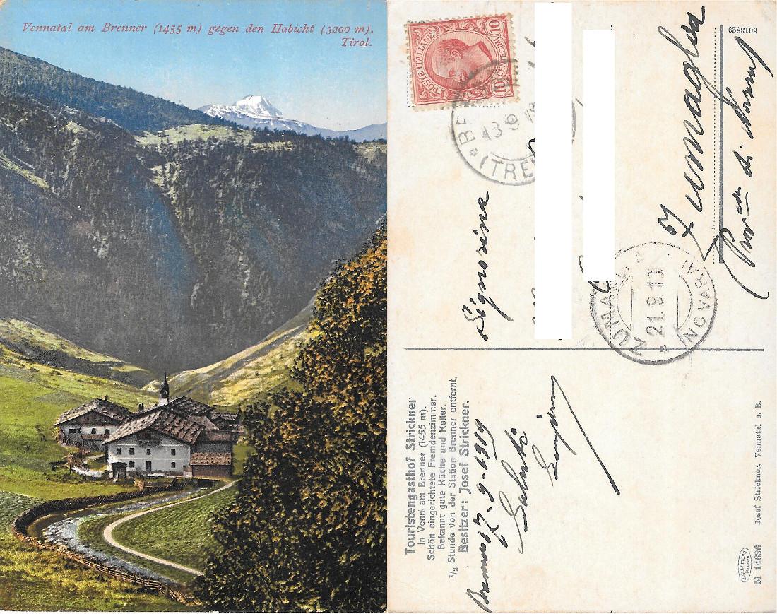 Vennental am Brenner (AUT). Gegen den Habicht. Viaggiata 1919 (dall'Italia)