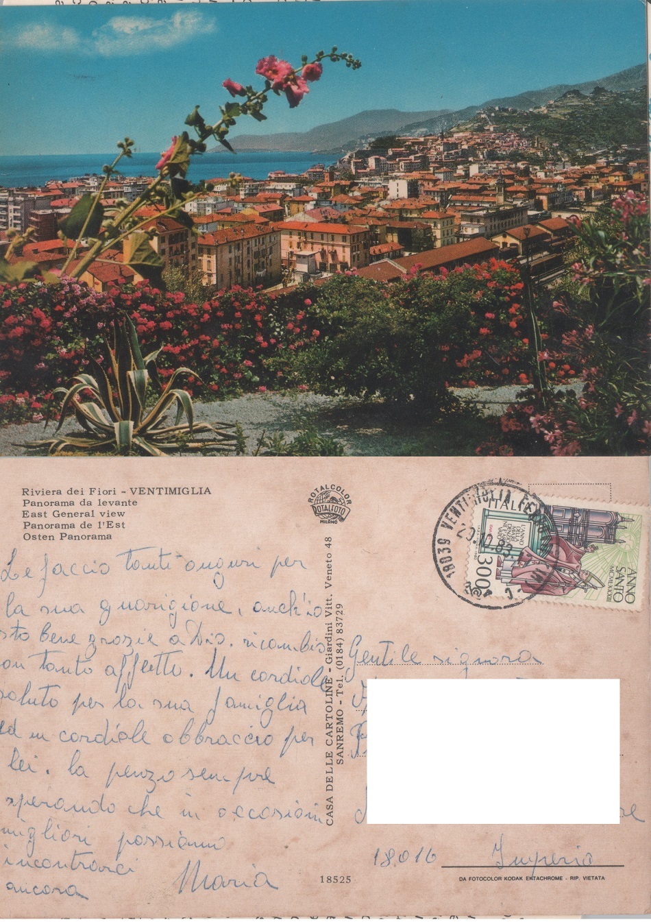 Ventimiglia (IM). Panorama da levante Viaggiata 1983