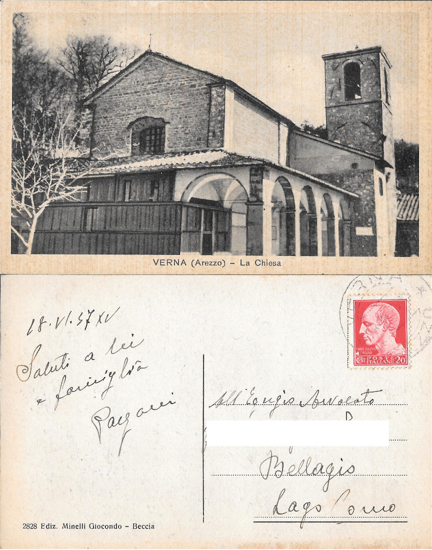 Verna (Arezzo) La Chiesa. Viaggiata 1937
