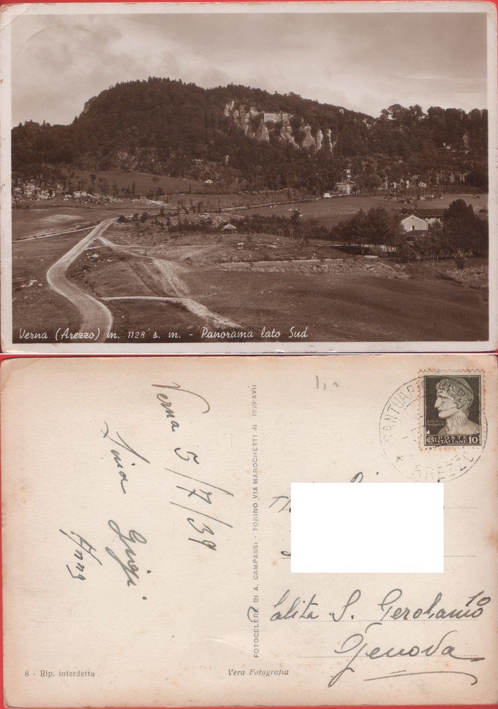 Verna. Panorama lato sud. Viaggiata 1939