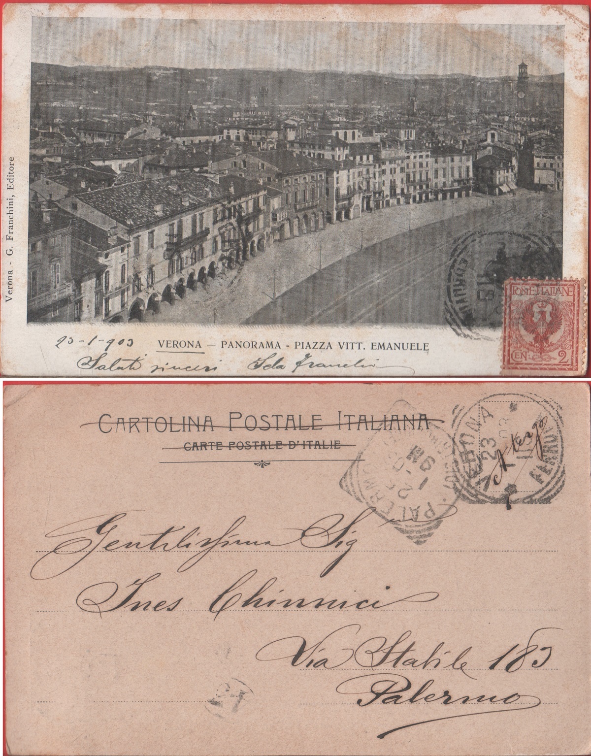 Verona. Panorama. Piazza Vitt. Emanuele. Viaggiata 1903