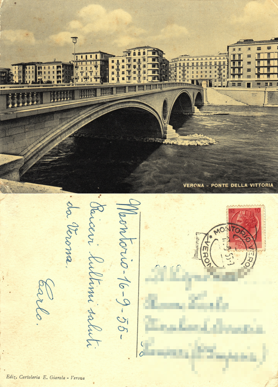 Verona. Ponte della Vittoria. Viaggiata 1955