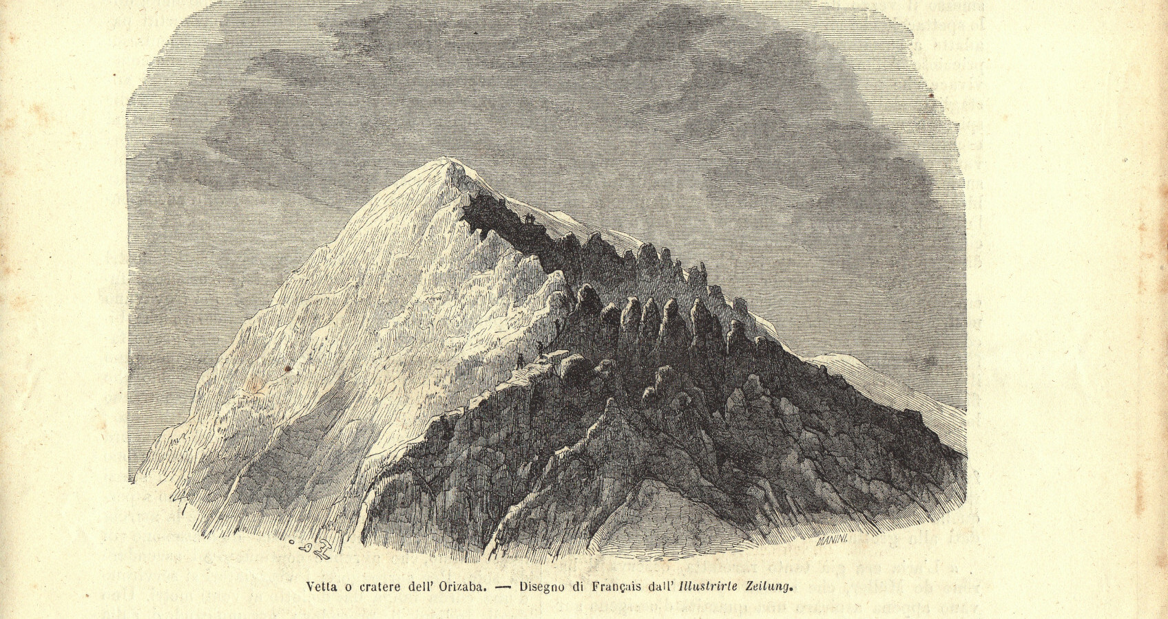 Vetta o cratere dell'Orizaba. Stampa 1863.