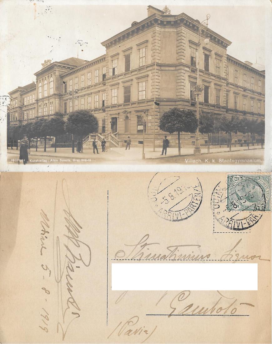 Villach (AUT). Staatsgymnasium . Viaggiata 1919 (dall'Italia)