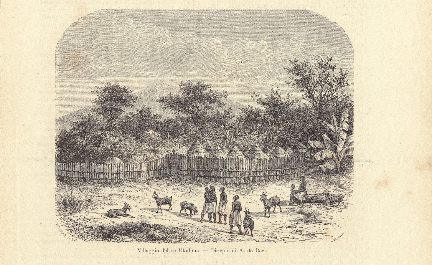 Villaggio del re Ukulima (Uganda). Illustrazione 1864