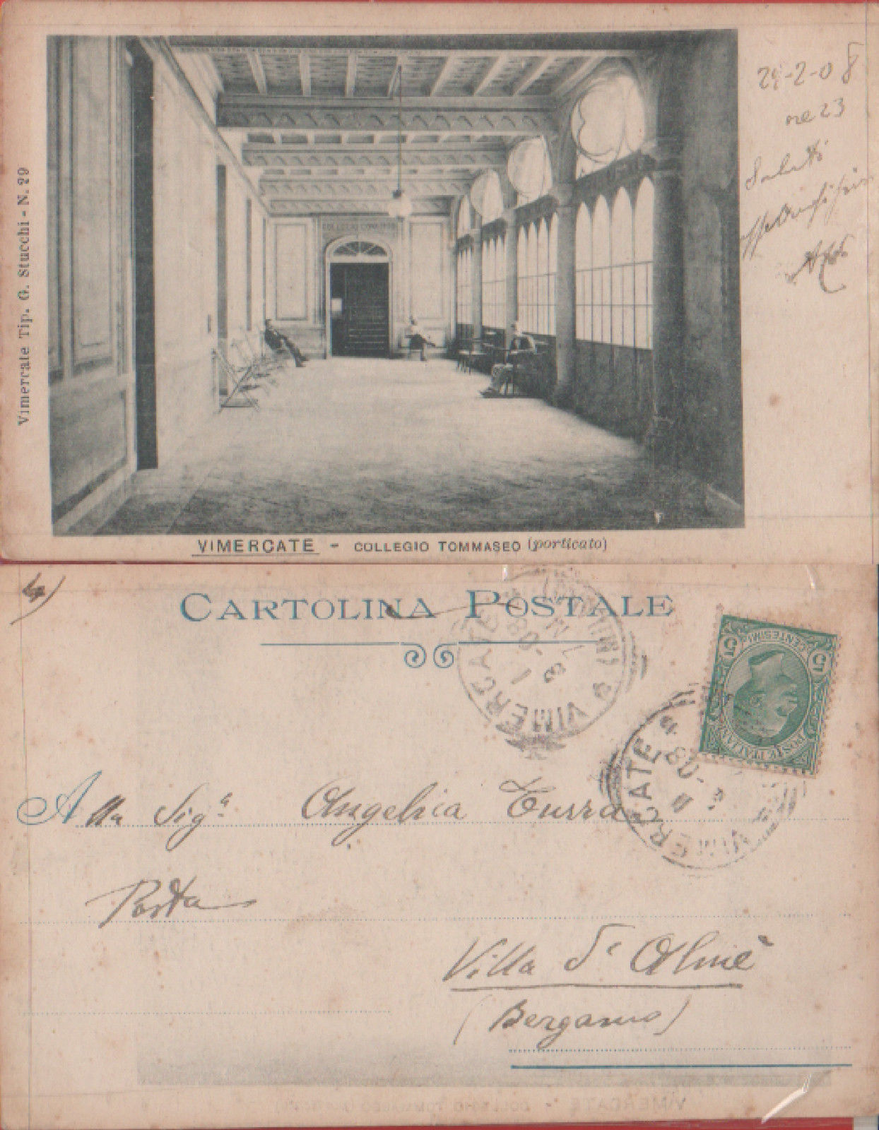 Vimercate. Collegio Tommaseo. Viaggiata 1908