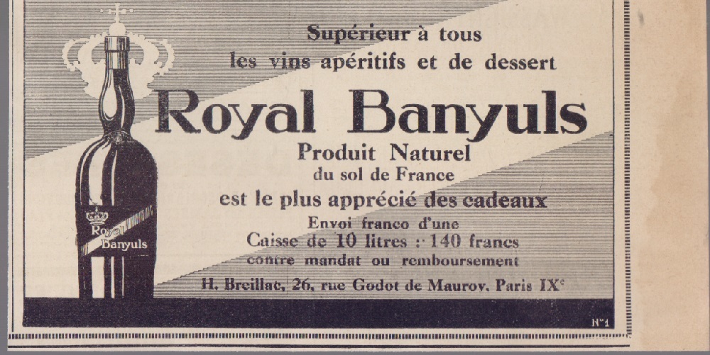 Vin Royal Banylus. Advertising 1926