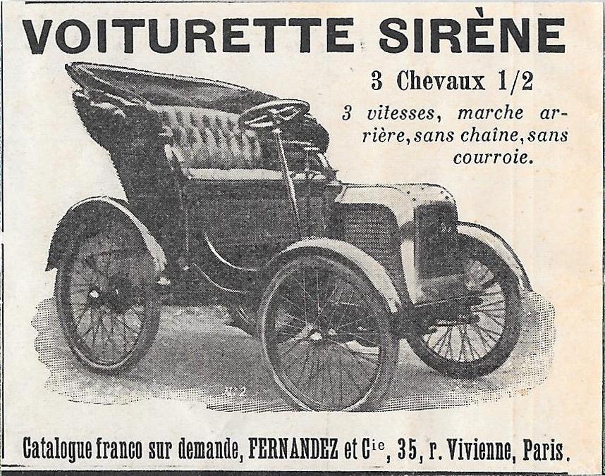 Voiturette Sirène. Advertising 1900