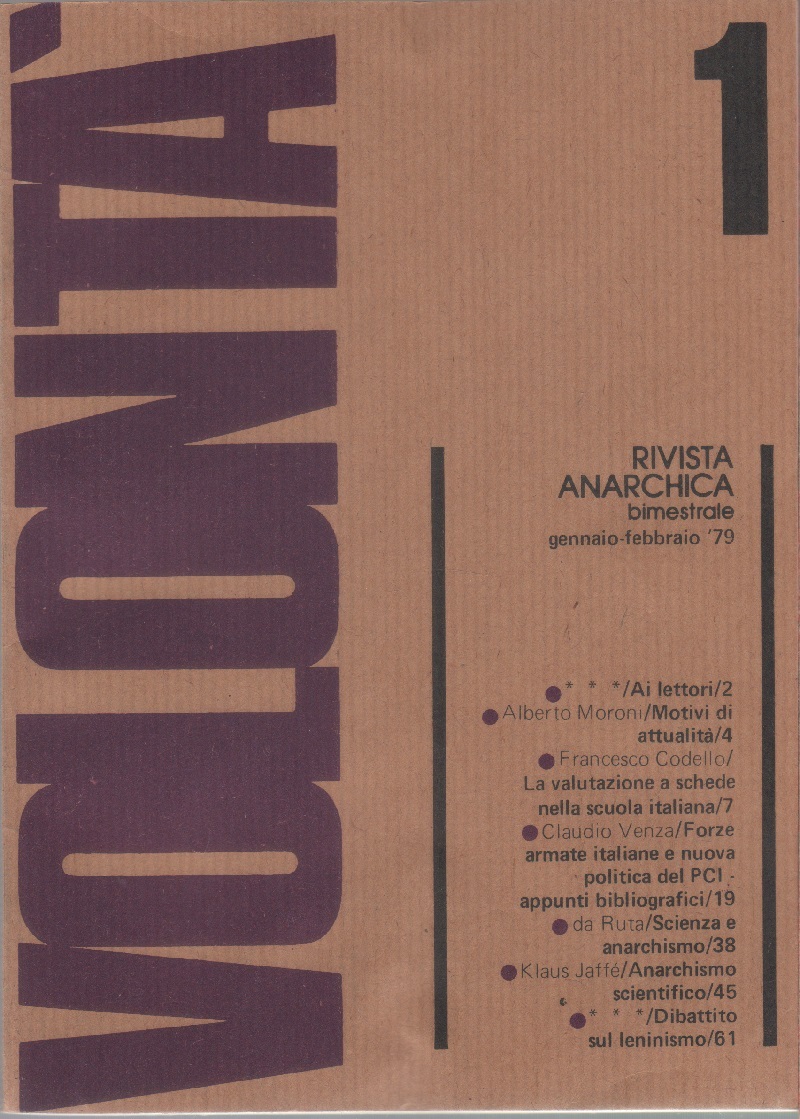 Volontà. Rivista Anarchica. n. 1 gennaio/febbraio 1979. Anno XXXIII