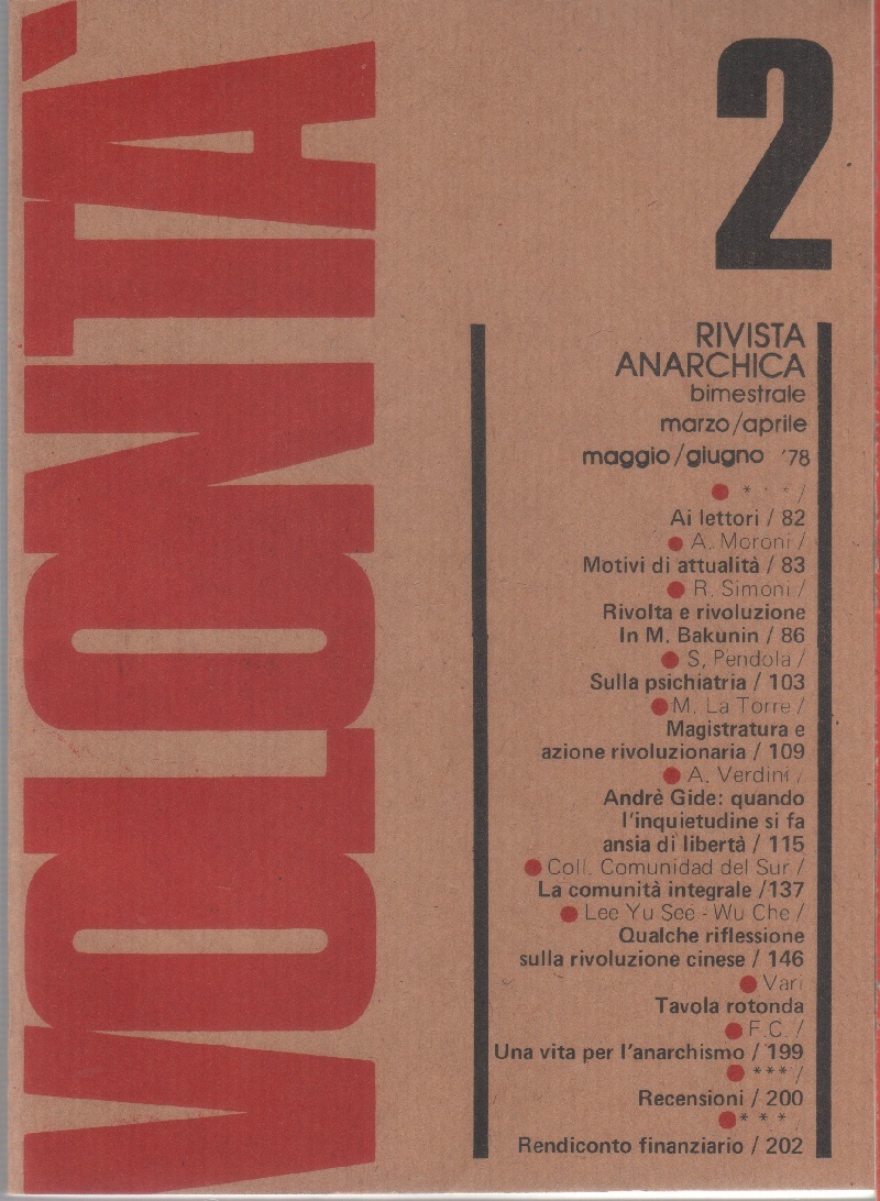 Volontà. Rivista Anarchica. n. 2 maggio/giugno 1978. Anno XXXII