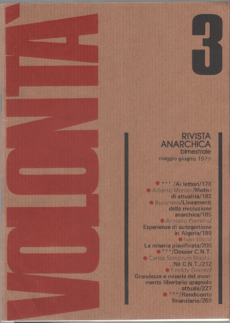 Volontà. Rivista Anarchica. n. 3 maggio/giugno 1979. Anno XXXIII