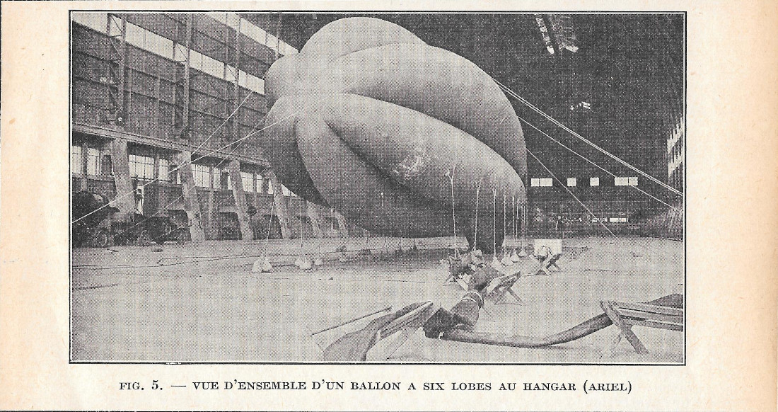 Vue d'ensemble d'un ballon a six lobes au hangar Ariel …