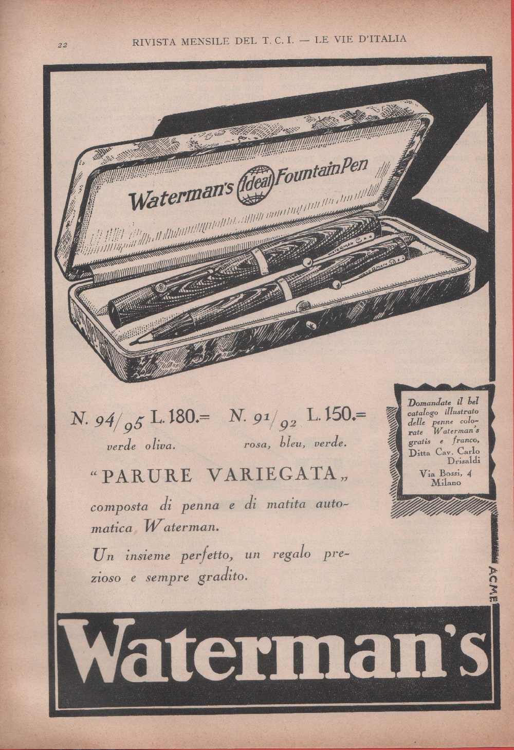 Waterman's. Advertising 1930