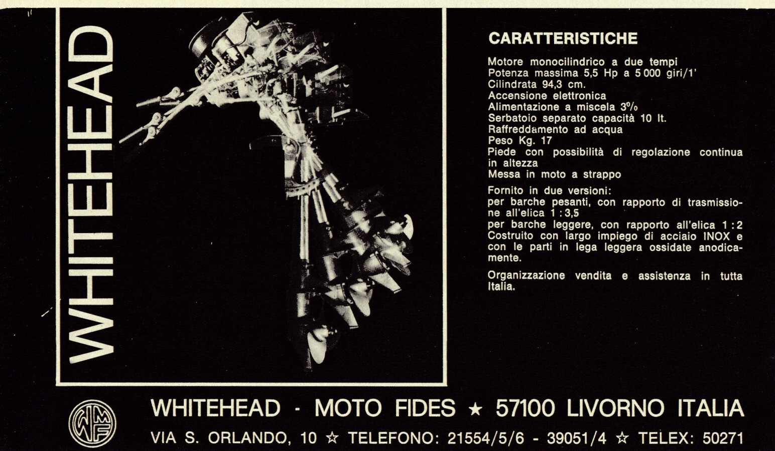 Whitehead motori fuoribordo Advertising 1974