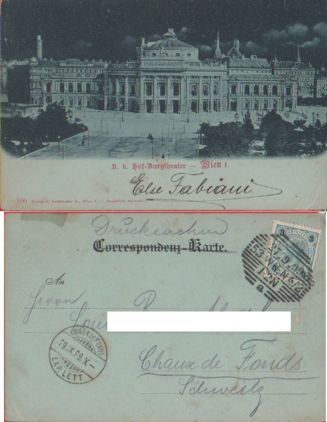 Wien - Vienna (Austria).Burgtheater - Viaggiata 1899