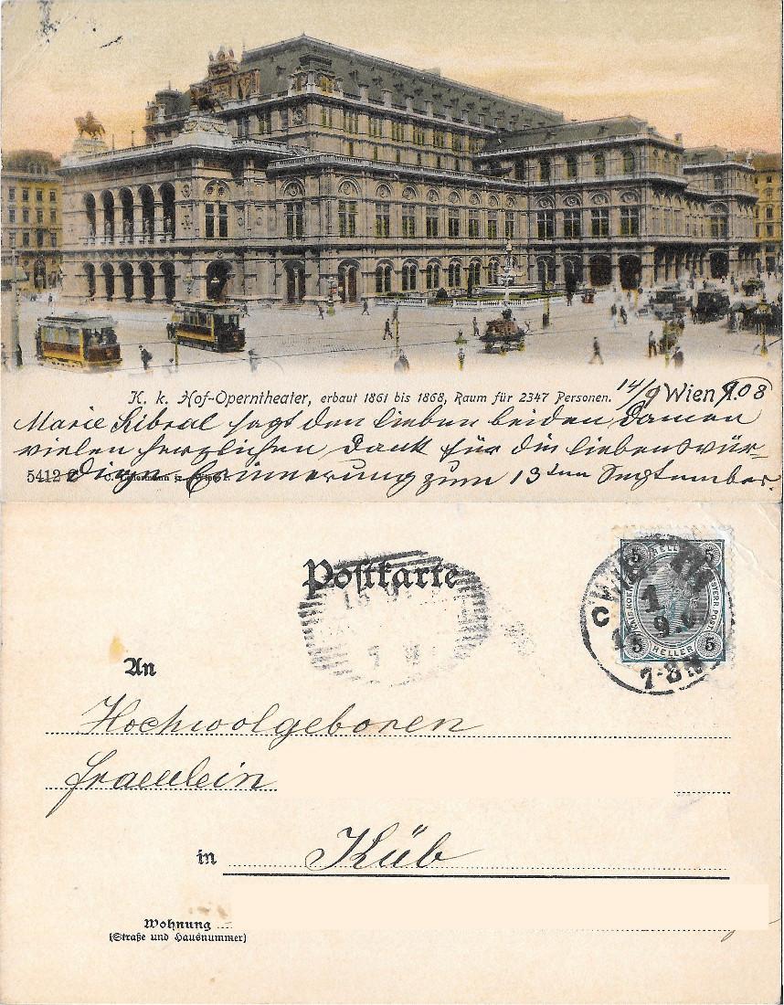 Wien, Hof-Operntheater. Viaggiata 1908