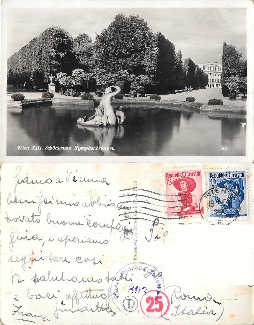 Wien. Schonbrunn. Nymphenbrunnen. Viaggiata 1951