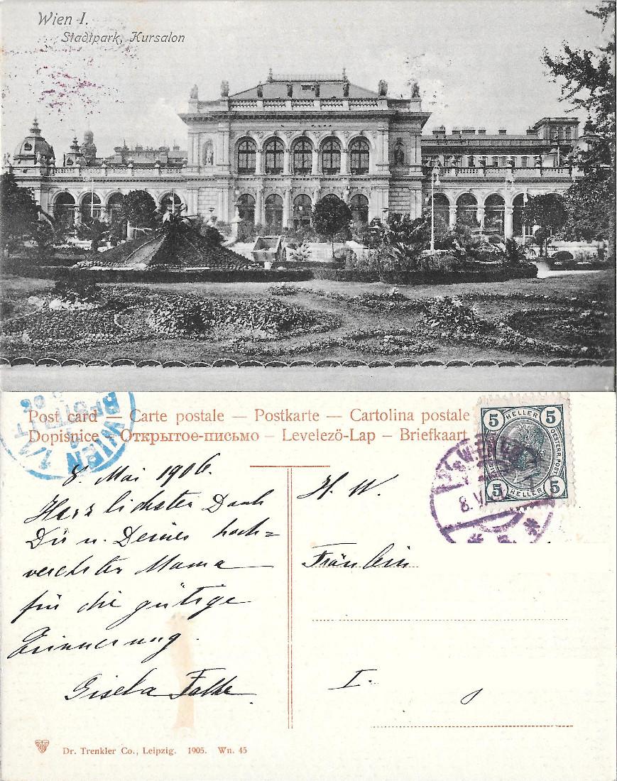 Wien, Stadtpark Kursalon. Viaggiata 1906