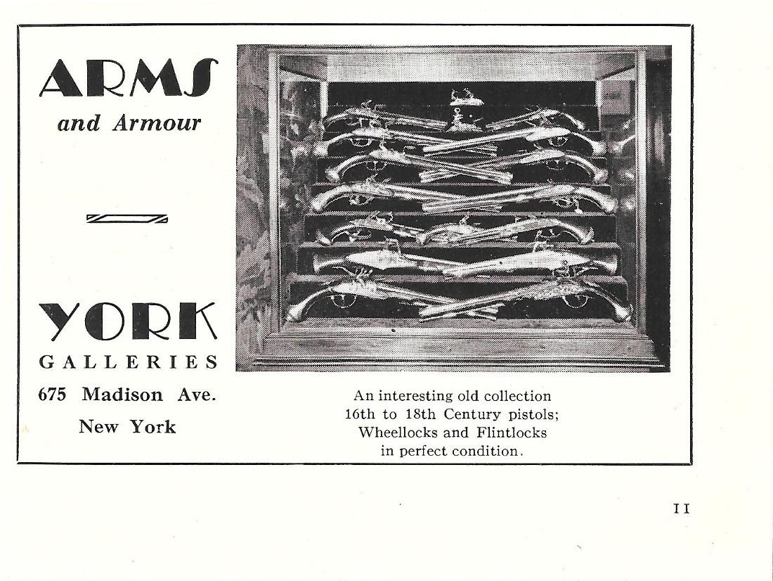 York Galleries, New York. Arms and armour. Pubblicita 1929