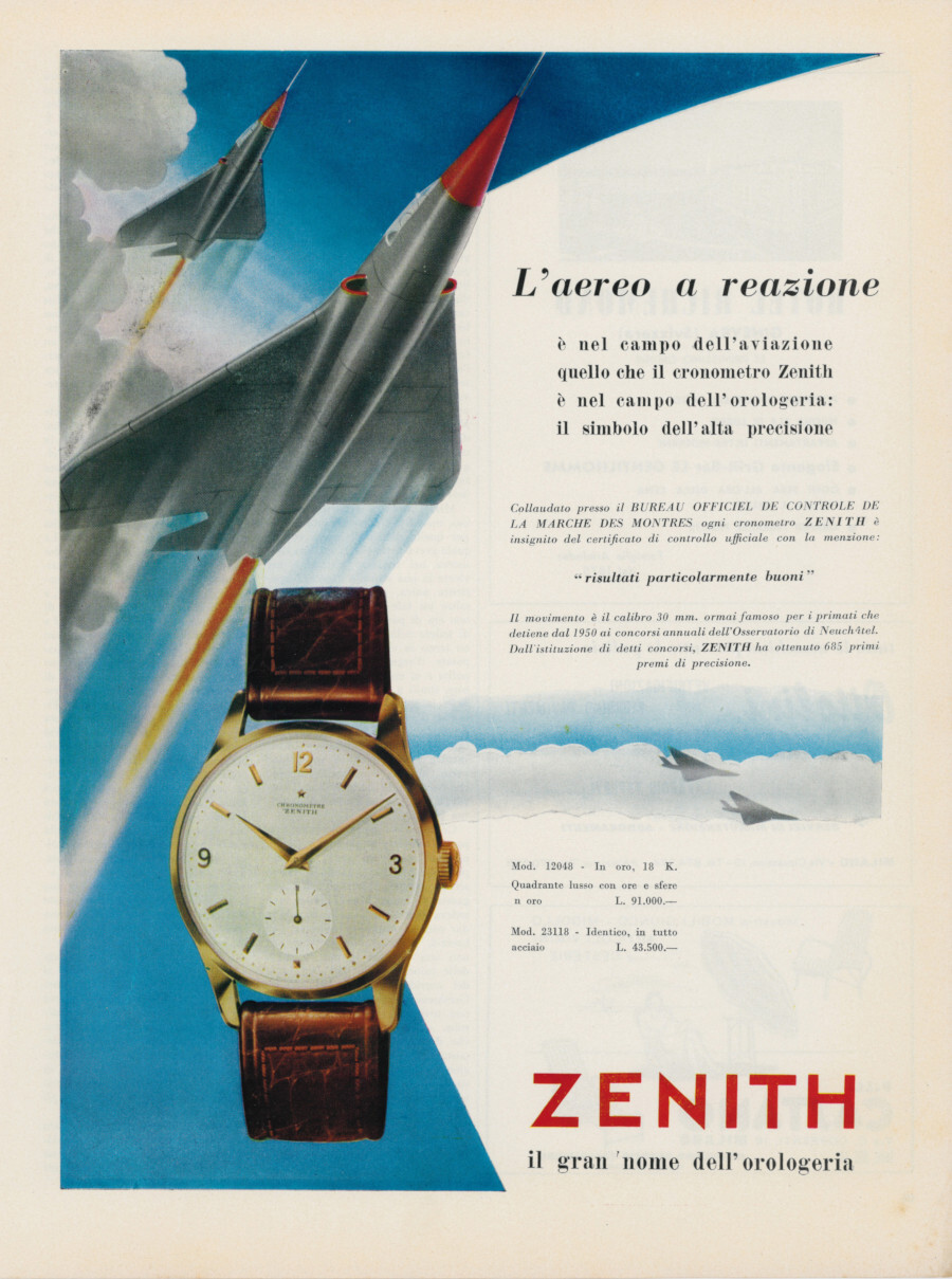 Zenith il gran nome dell'orologeria. Advertising 1957