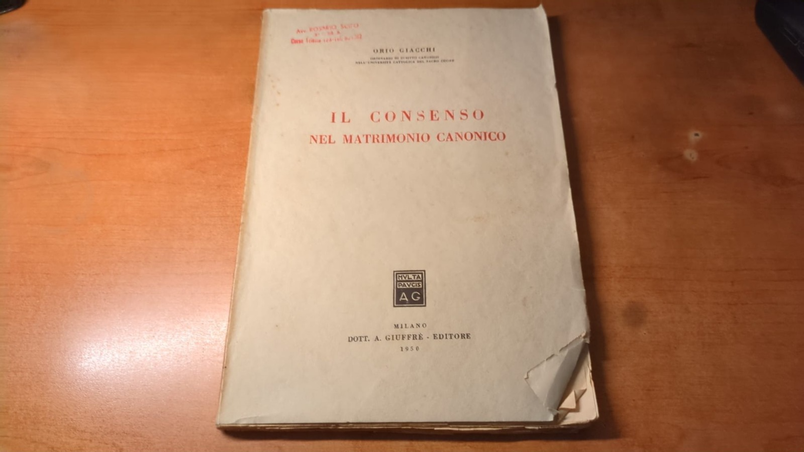 Il consenso nel matrimonio canonico- Milano 1950