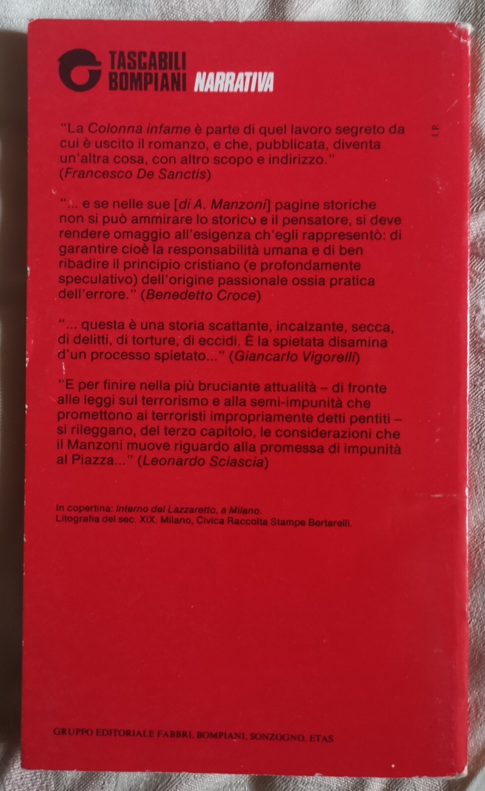 " STORIA DELLA COLONNA INFAME " - ALESSANDRO MANZONI, 1985