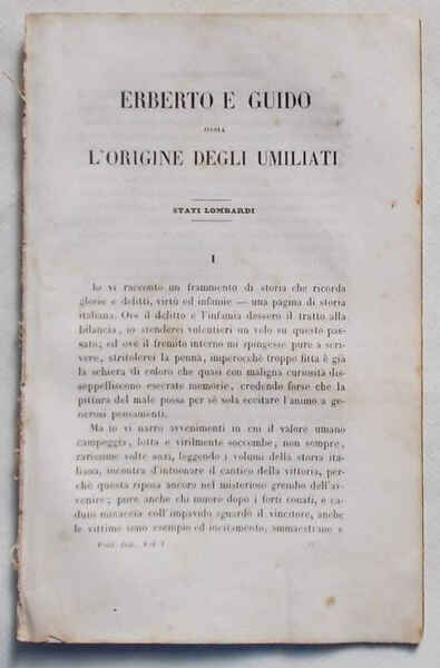 Erberto e Guido ossia l'origine degli umiliati. Stati lombardi.