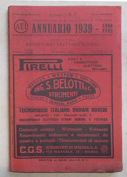 Associazione Elettrotecnica Italiana. Annuario 1939. Supplemento alla parte seconda.