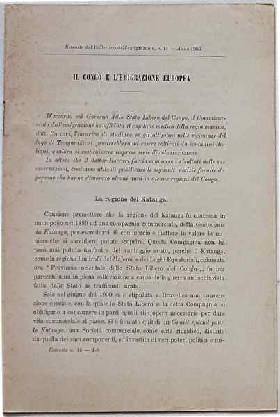 Il Congo e l'emigrazione europea.