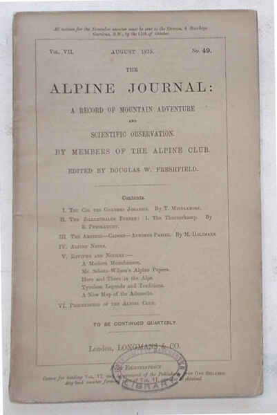 The Alpine Journal. August 1875. Vol. VII. No. 49.