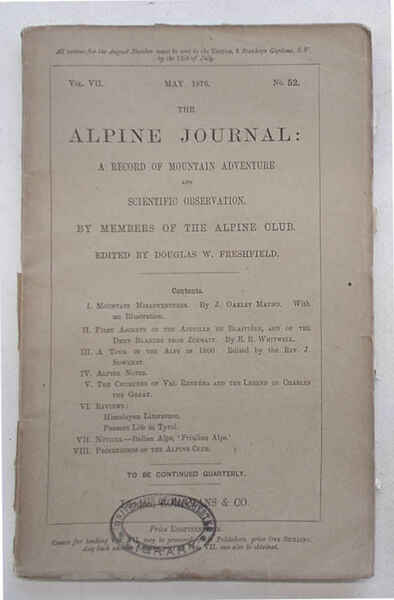 The Alpine Journal. May 1876. Vol. VII. No. 52.