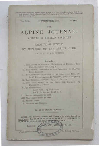 The Alpine Journal. November 1889. Vol. XIV. No. 106.