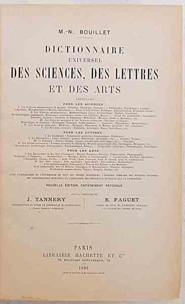 Dictionnaire universel des Sciences, des Lettres et des Arts.