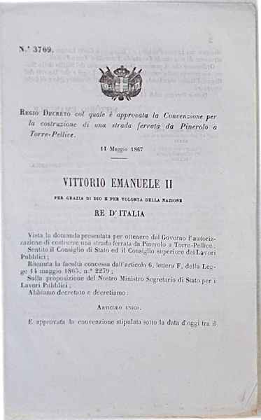 Regio Decreto col quale è approvata la convenzione per la …