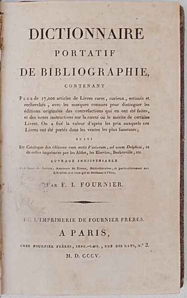 Dictionnaire portatif de bibliographie contenant Plus de 17,000 articles de …